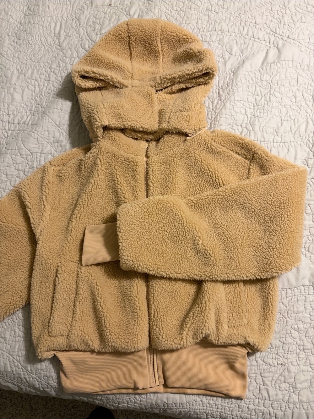 Quince Tan Teddy Fleece Hooded Bomber Jacket